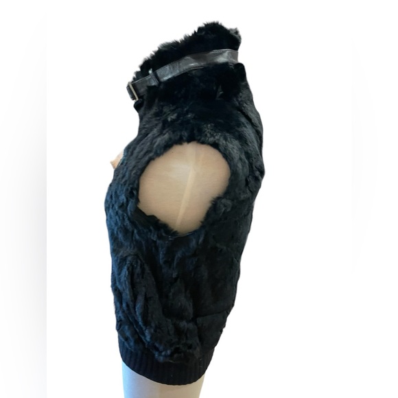 Vintage Eny Women's Black Rabbit Fur and Leather Vest Size Small - Picture 6 of 16